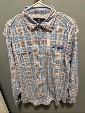 Vineyard Vines Harbor Shirt Men’s L Blue Plaid Fishing Performance Button Front
